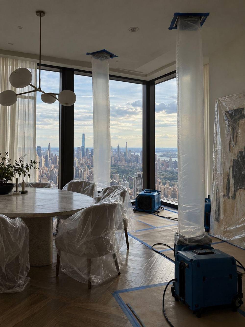 Condo being dried with professional equipment after water damage.